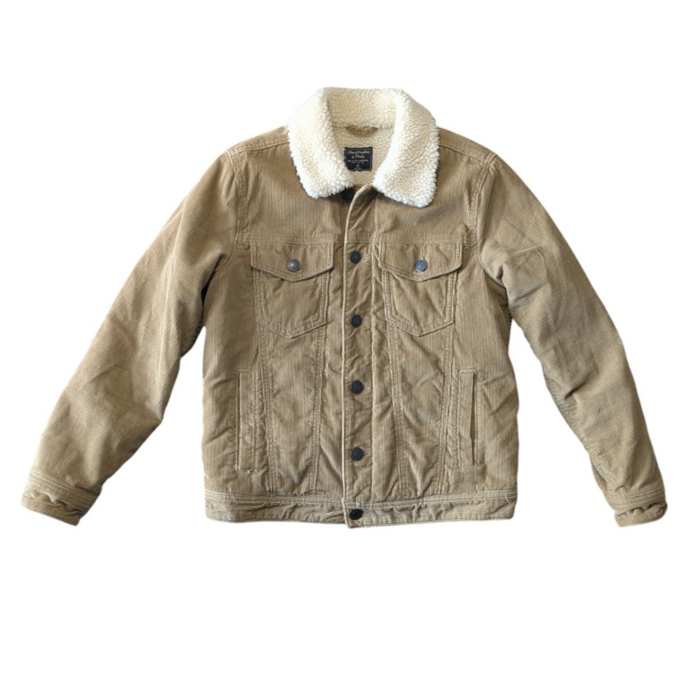 Abercrombie & Fitch Tan Corduroy Sherpa Lined Trucker Jacket Size XS Oversized